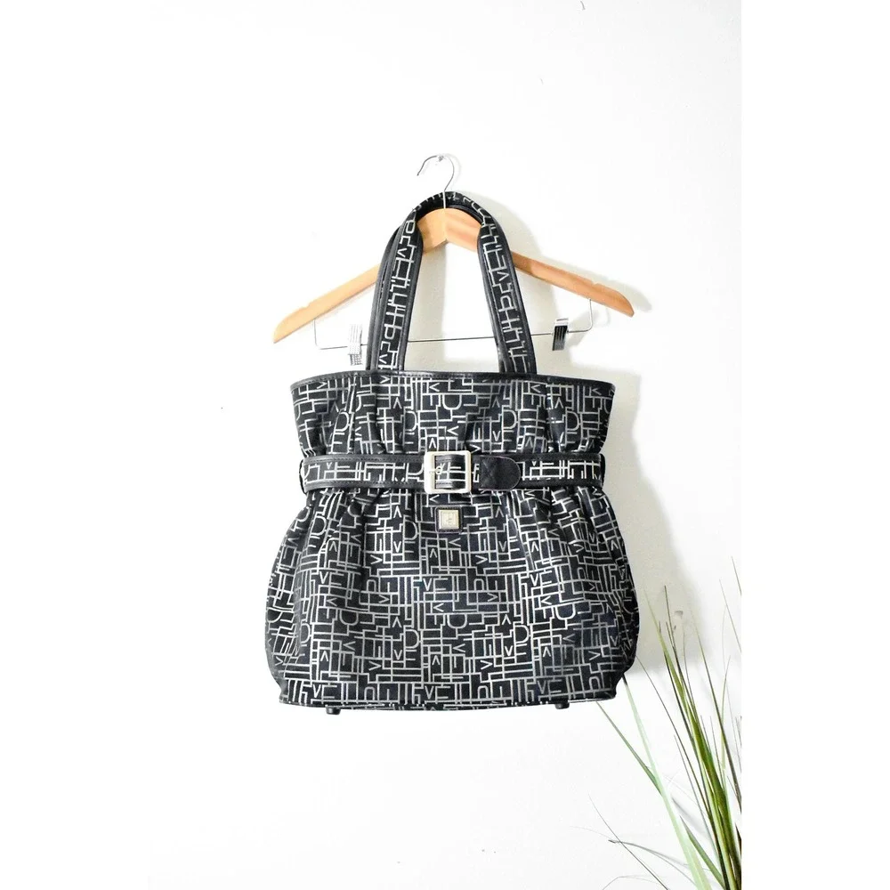 Diane von Furstenberg Tote Bag Womens Large Black Silver Monogram Y2K Logo